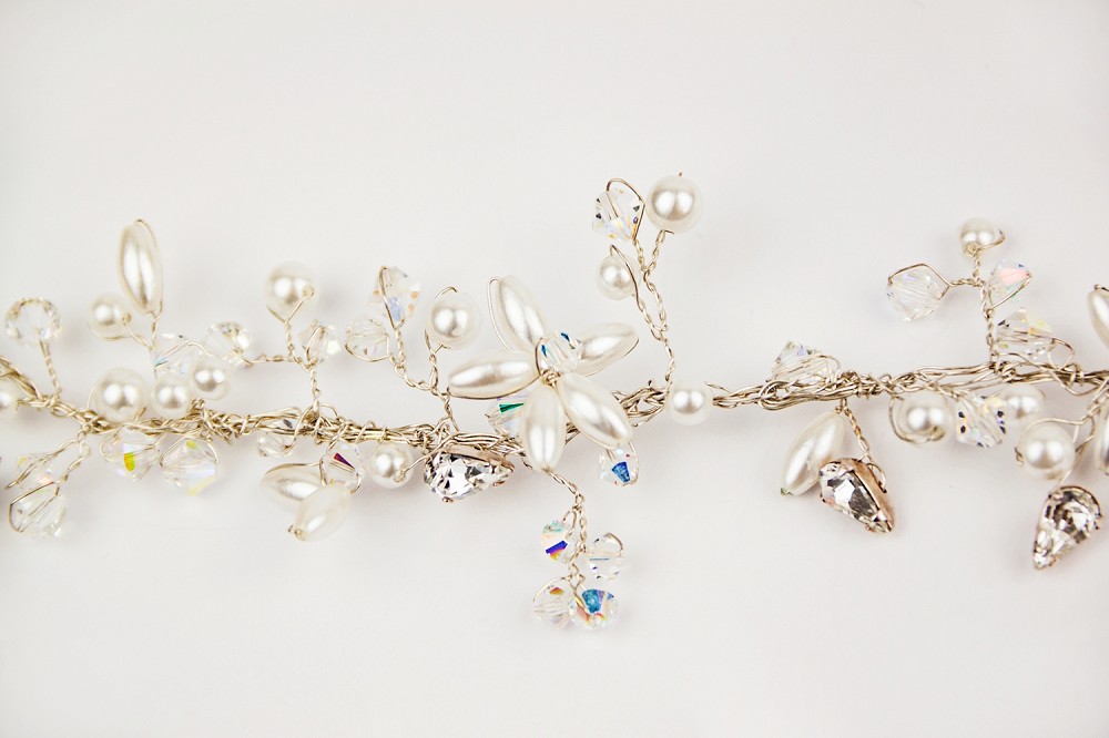 Close up of Polly bridal hairvine