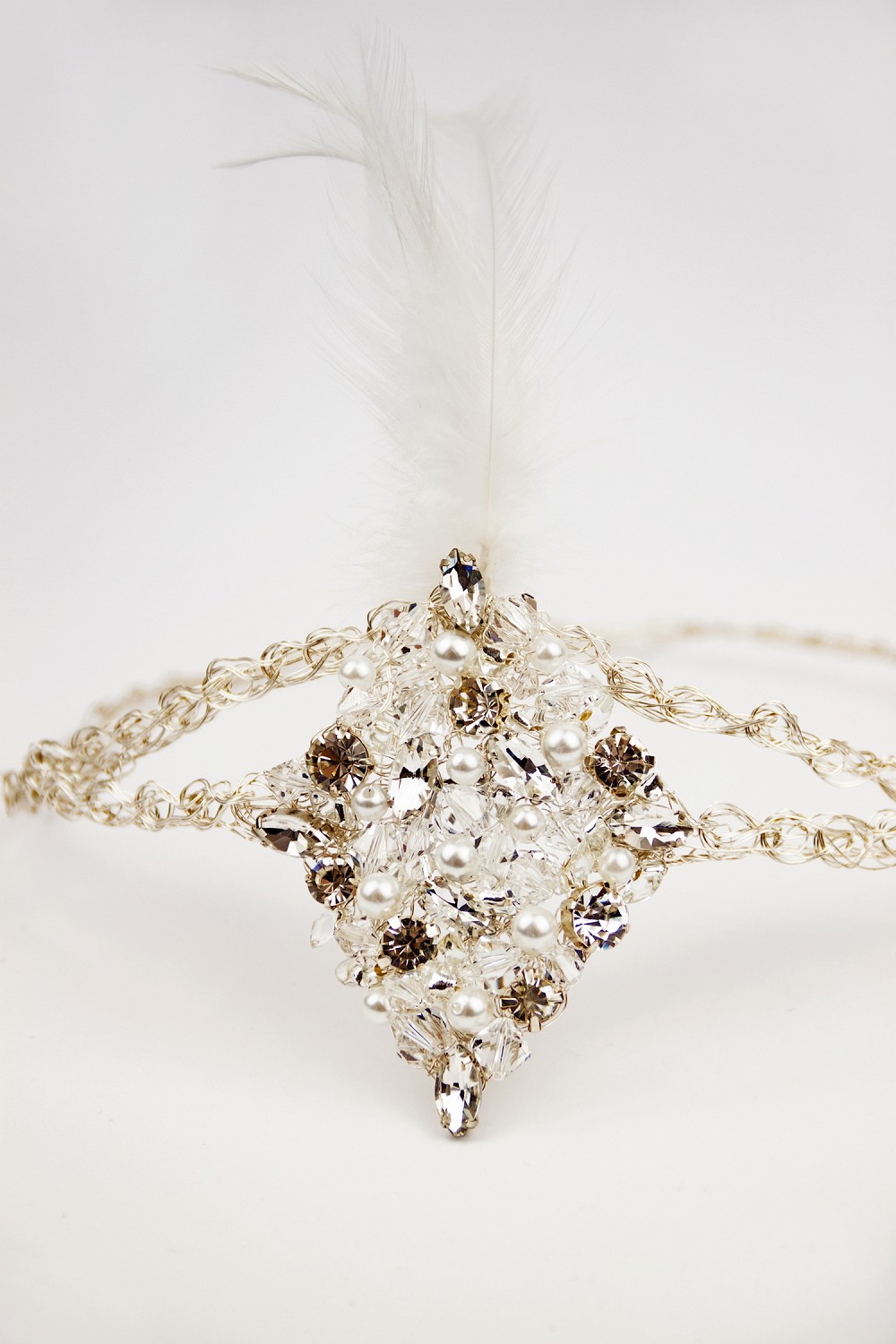 Close up of Clara bridal headpiece