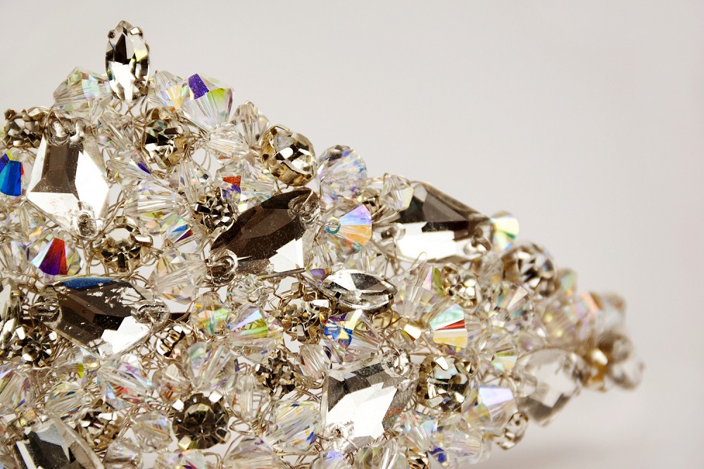 Close up of Luxe headpiece for brides
