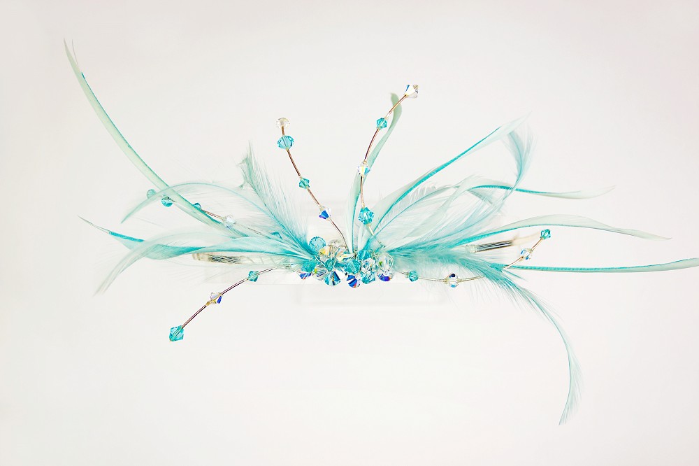Mother of the bride headpiece in blue